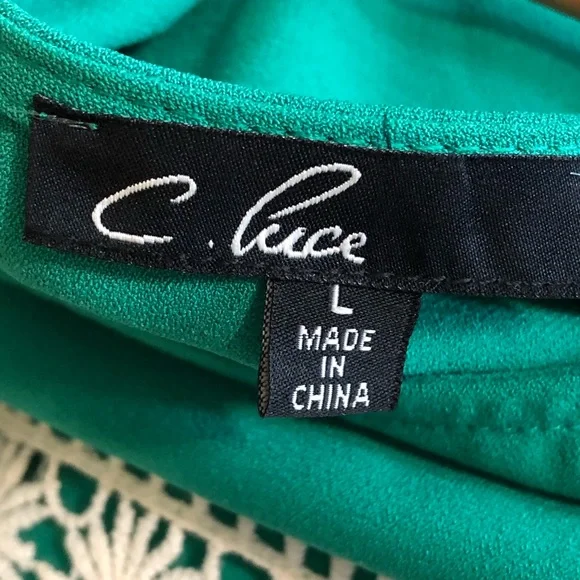 C. Luce Green Crochet Lace Panel Belted Dress - Picture 7 of 8